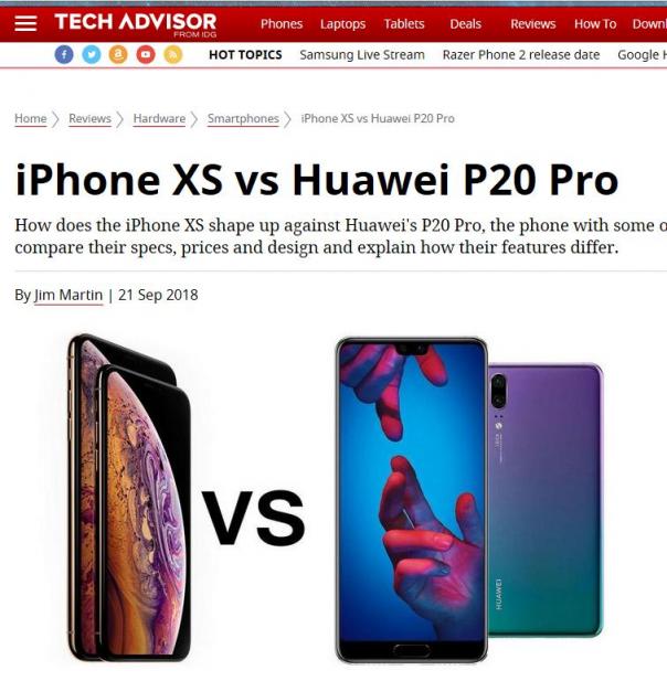 外媒評價iPhoneXS和華為P20 Pro拍照：華為是贏家！