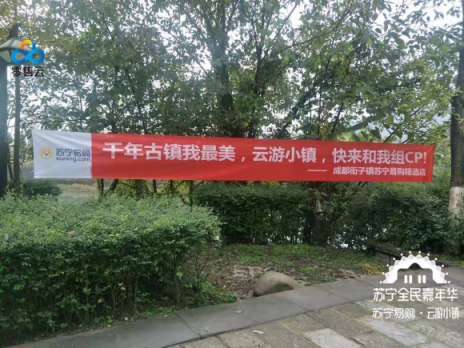 雙十一橫幅再現(xiàn)全國各地,蘇寧云游小鎮(zhèn)究竟去哪兒？