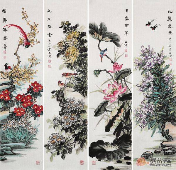 沙發(fā)背景墻適合掛的畫，名家手繪花鳥畫提升客廳逼格妥妥的