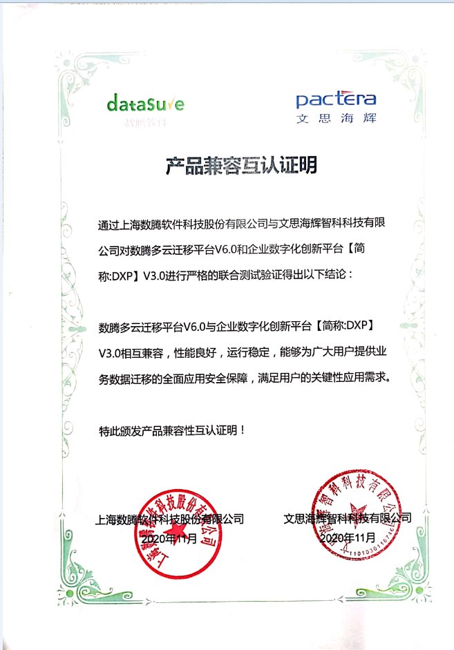 再添新認證 文思海輝智翼云與數騰軟件完成產品兼容認證