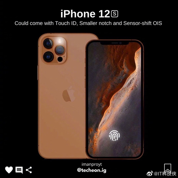 iPhone 12S渲染圖曝光：首次引入屏幕指紋、劉海面積減小