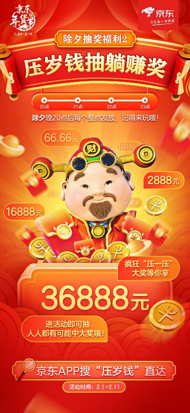 京東年貨節(jié)全民炸年獸除夕開獎！牛年第一錦鯉最高能拿49999元福袋！