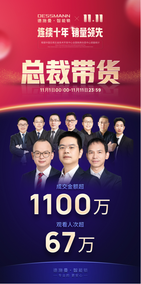 雙11終極榜單：線上總銷售14.2萬(wàn)套！德施曼連續(xù)6年雙11蟬聯(lián)行業(yè)第一