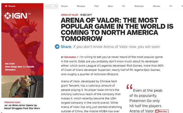 出海六年熱度不減，Arena of Valor 傳說對(duì)決再奪全球多地月活冠軍