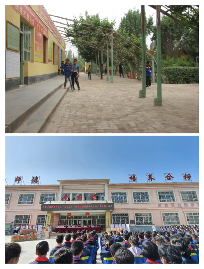 伽師縣江巴孜鄉(xiāng)第一小學的辦學條件越來越好，小平房變成了教學樓.jpg