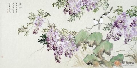 名家國畫紫藤圖，美女畫家許芬紫藤花鳥畫賞析