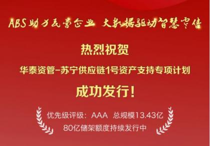 蘇寧金融首筆供應(yīng)鏈金融ABS成功發(fā)行 助力中小微企業(yè)發(fā)展