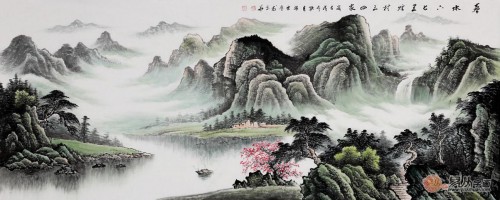 沙發(fā)背景墻上裝飾畫，手繪山水高雅藝術(shù)有品位