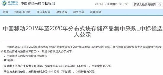 中國移動(dòng)分布式塊存儲最大單揭曉，浪潮等中標(biāo)