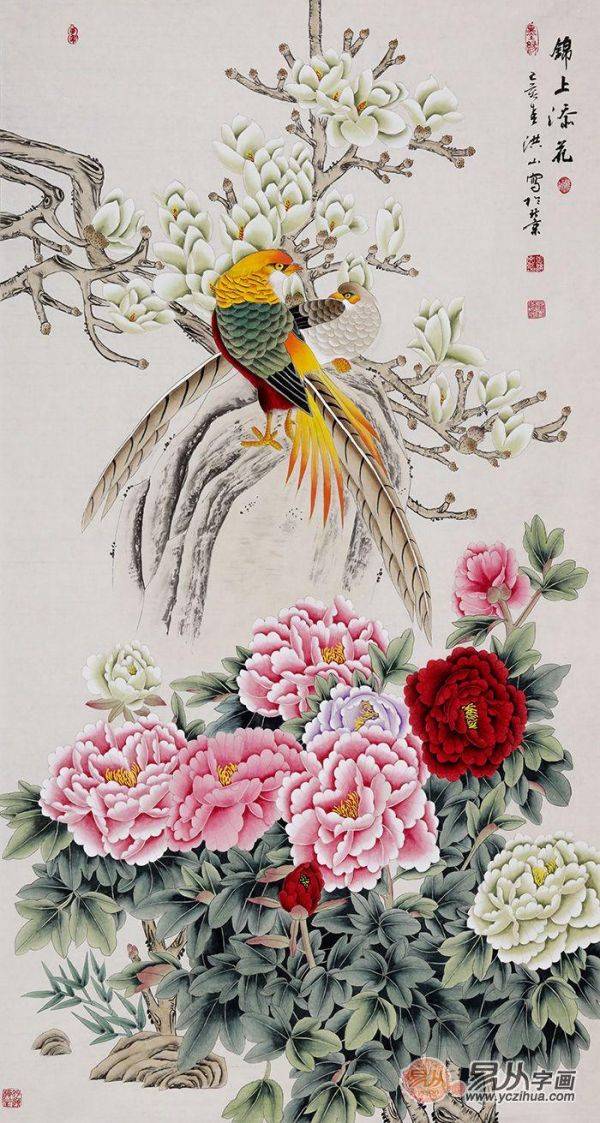 進門玄關裝飾畫掛什么好，易從網(wǎng)力薦的這些豎幅花鳥畫最合適