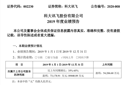 戰(zhàn)略布局成果顯現，科大訊飛2019年度營收或超百億