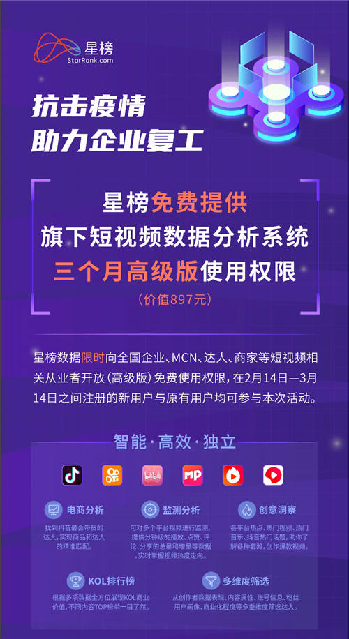 抗擊疫情，星榜開(kāi)放抖音數(shù)據(jù)分析系統(tǒng)