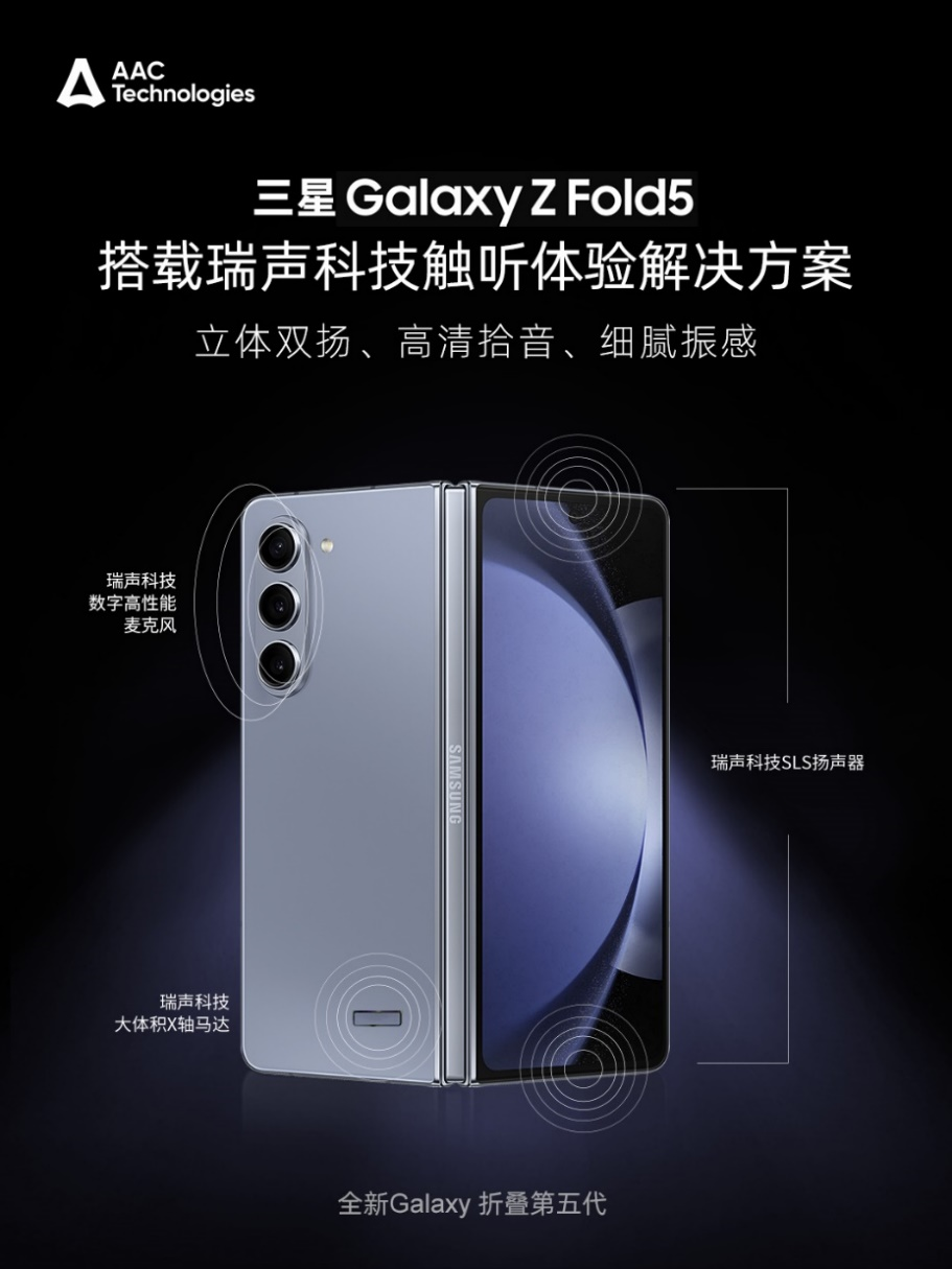 三星折疊旗艦Galaxy Z Fold5發(fā)布！搭載瑞聲科技觸聽體驗(yàn)解決方案
