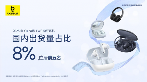 TWS市場觀察：Canalys 2023年Q4 數(shù)據(jù)發(fā)布，倍思以8%占比強勢進駐前五