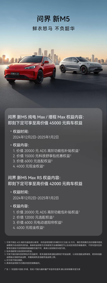 歲末年初瘋狂購車季，問界新M5實(shí)力寵粉下定即送4.5萬權(quán)益！