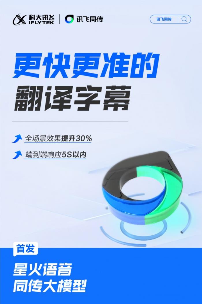 訊飛同傳搭載星火語音同傳的模型，更快更準的AI翻譯